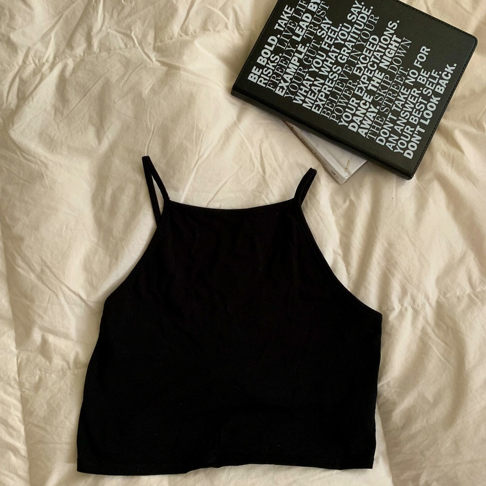 H&M Black Crop Top With Tie Up Back